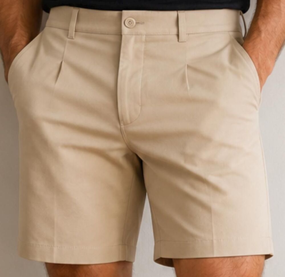 Grant Thomas Men’s Pleated Khaki Dress Shorts 34 Classic Golf Shorts Beige NWT